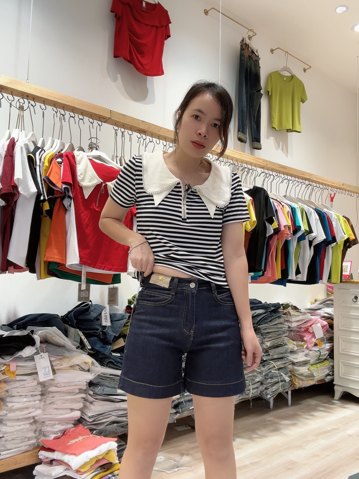 时尚潮流百搭休闲短裤哈伦中腰牛仔裤3003