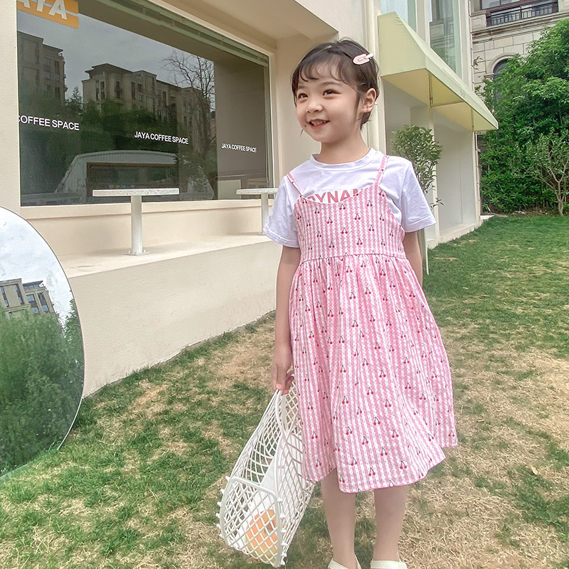 【悦鑫贝尔】女童裙子夏季短袖两件套公主裙小女孩洋气中长连衣裙
