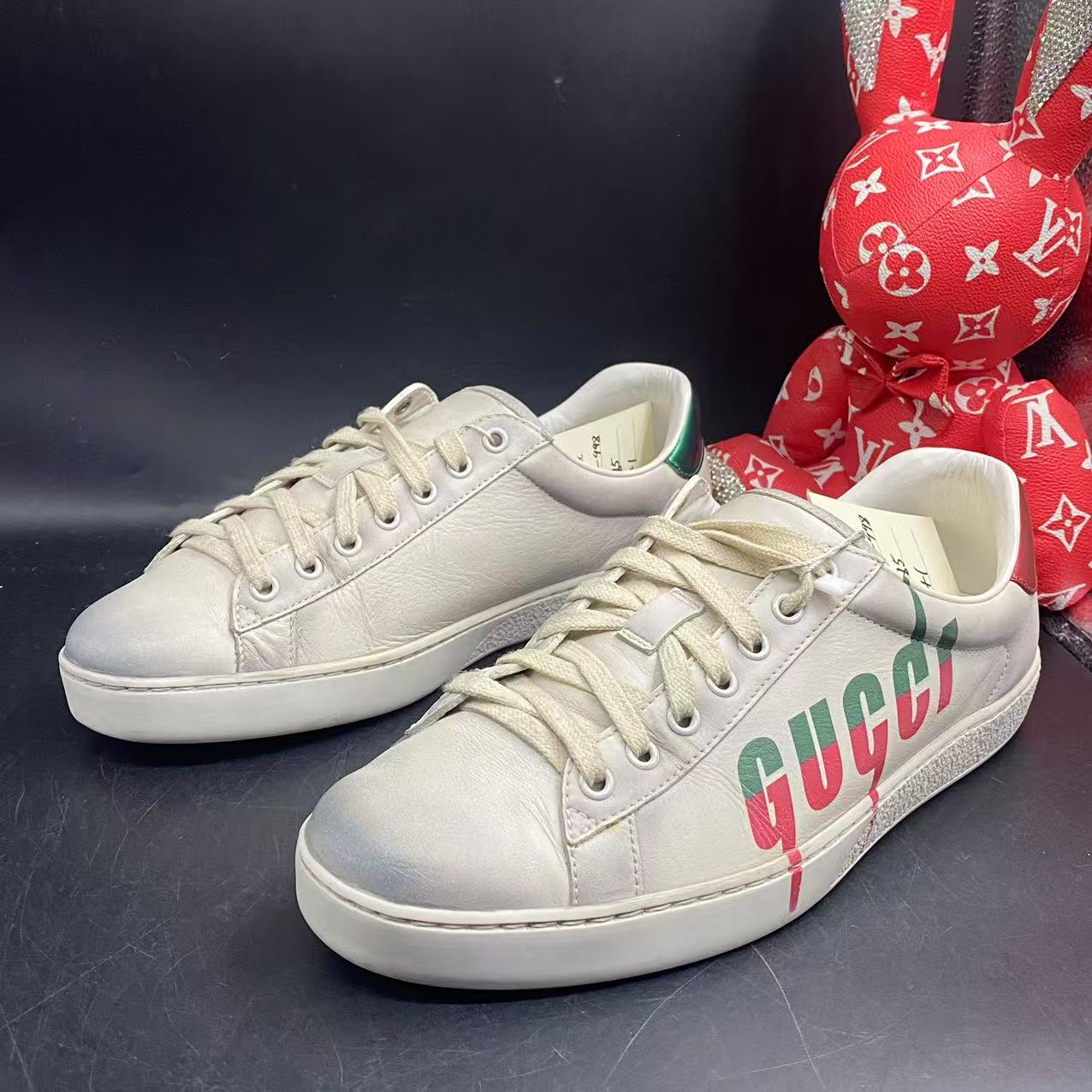 95新 GUCCI/古驰 白色闪电Logo脏脏男士时尚板鞋40.5欧码olas88