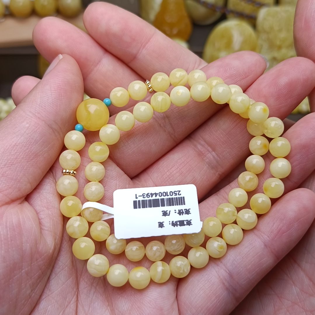 蜜蜡手链未镶嵌6圆珠双圈