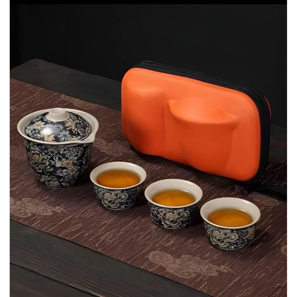 茶具万花牡丹手抓快客旅行茶具 -4427