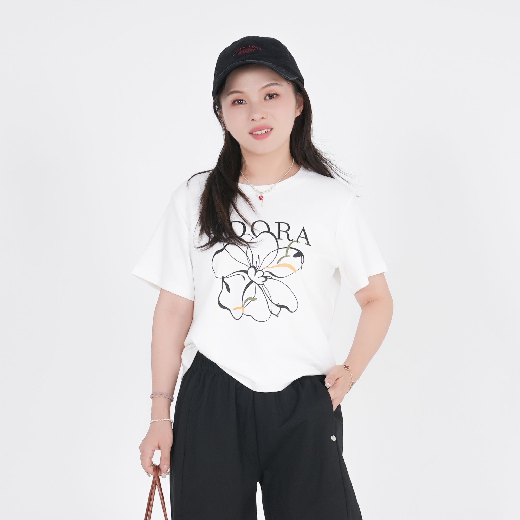 小个子圆圆HP516水柔棉字母印花短袖T恤圆领宽松百搭休闲打底衫女