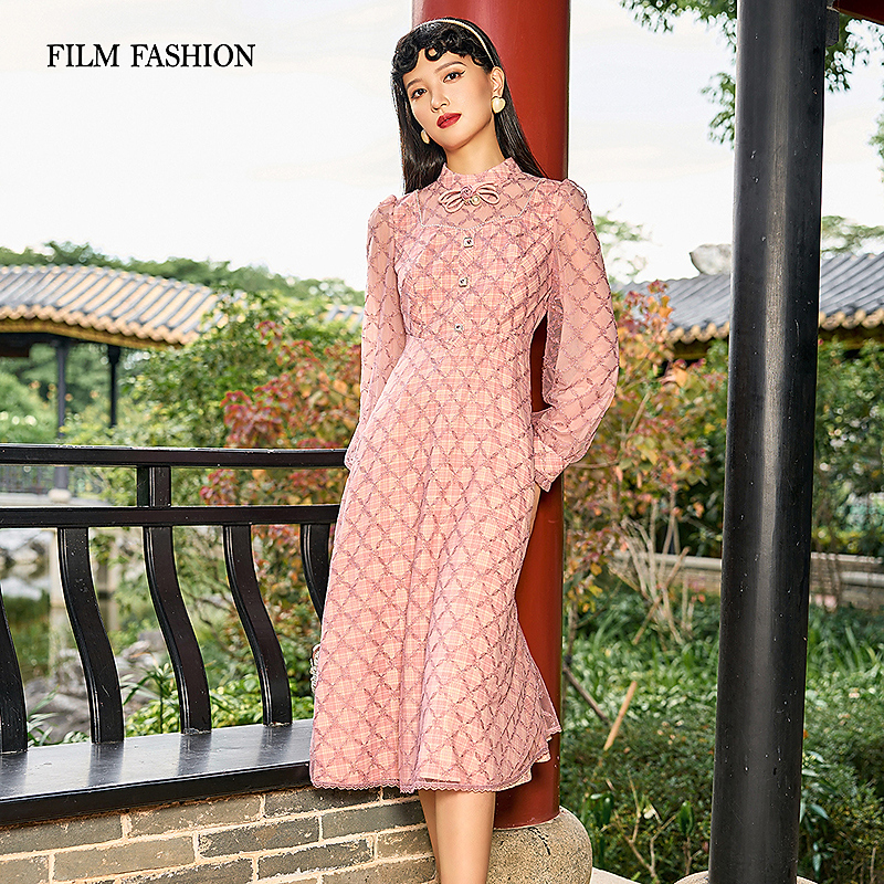 【芊芊专属】新款立领网纱连衣裙显瘦裙子气质FEEL141649