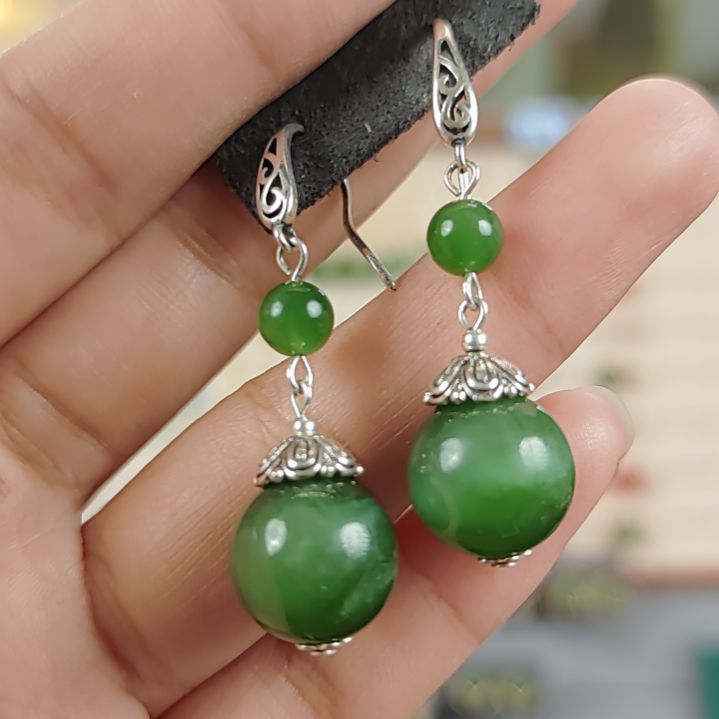 和田玉耳饰银S925镶嵌耳饰