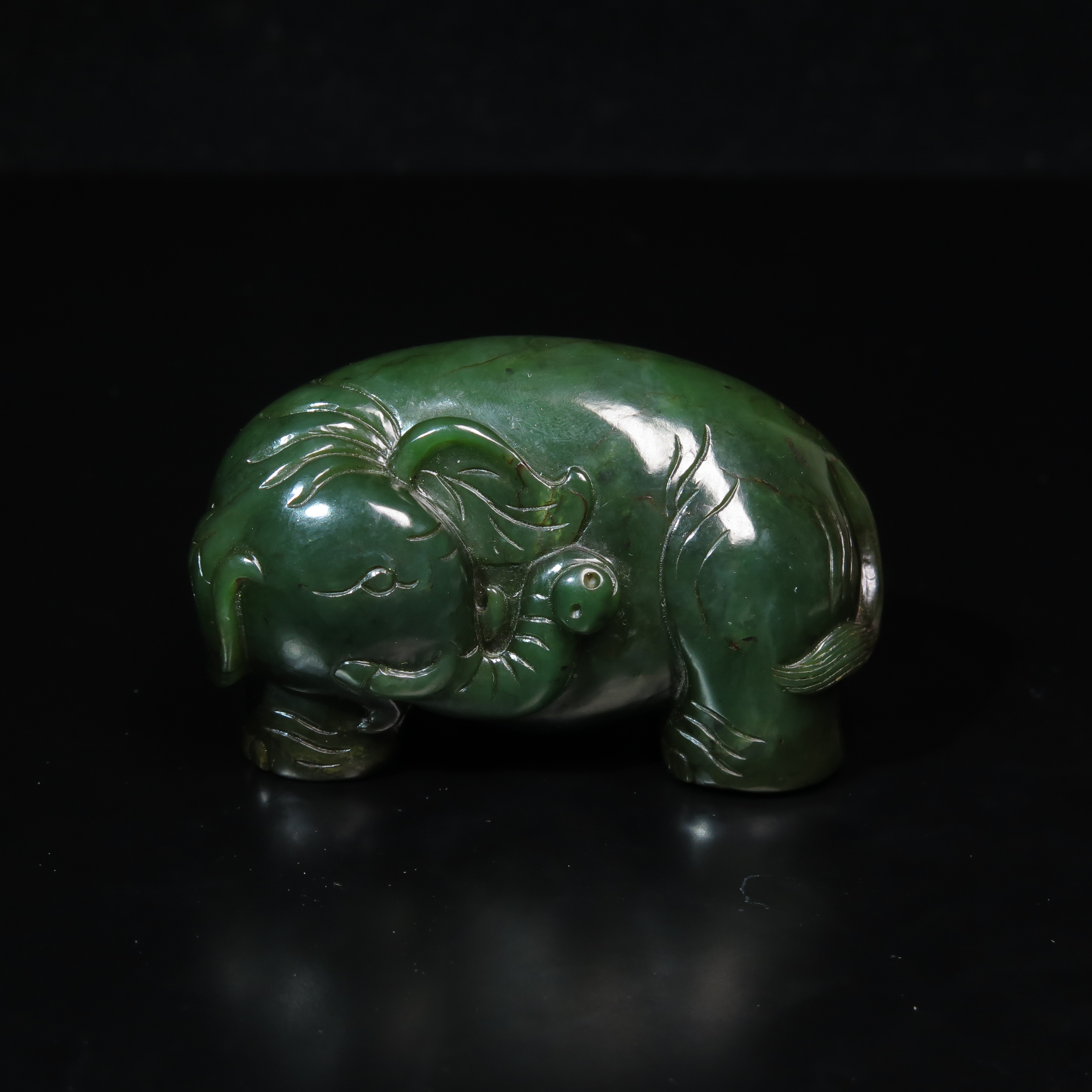 清代碧玉象/MZ064389/和田玉/民族文物