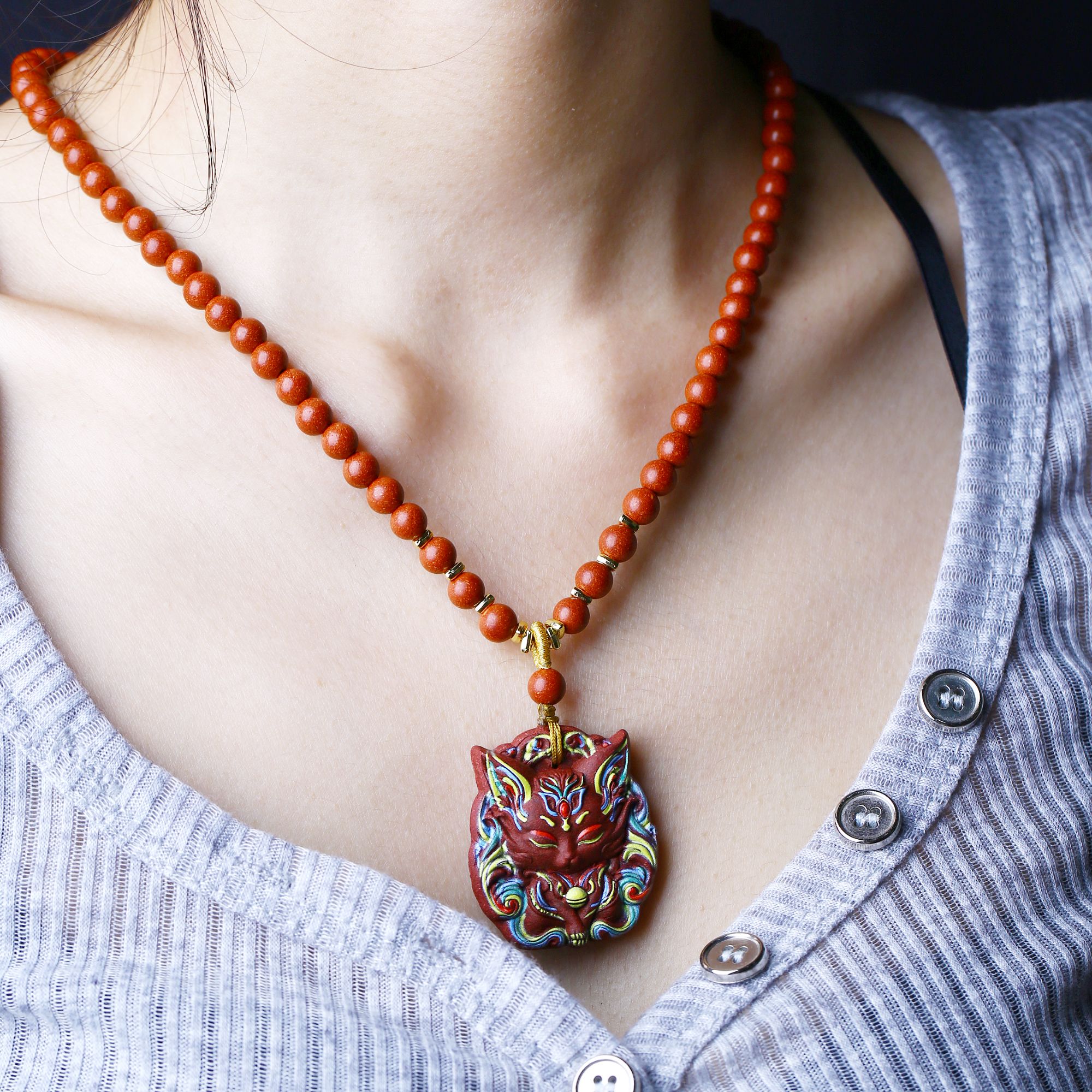 大师级-「凤舞九天」花蕊夫人彩绘凤九 6mm项链款