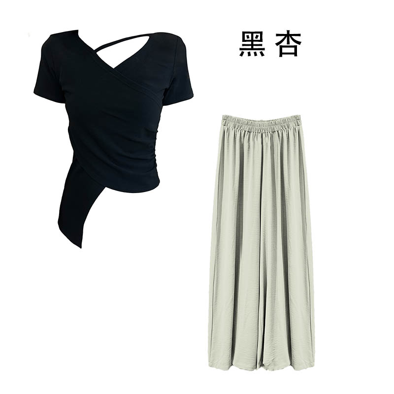 （女装）245 夏季薄款垂感阔腿裤配不规则短袖T恤轻熟时尚洋气套装