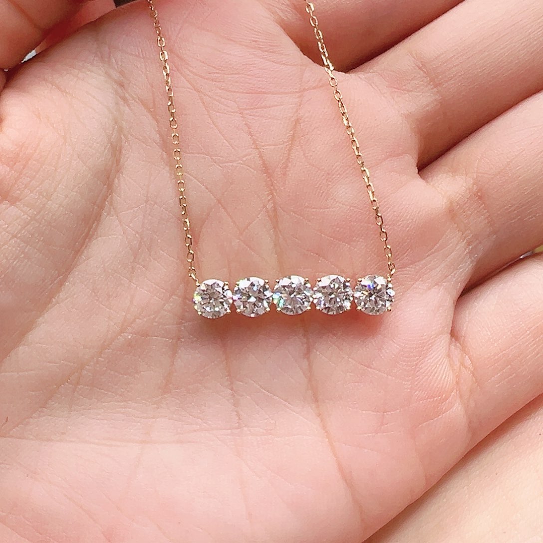 18K金镶嵌实验室培育钻石项链1.818ct K黄平衡木项链45cm（小号）