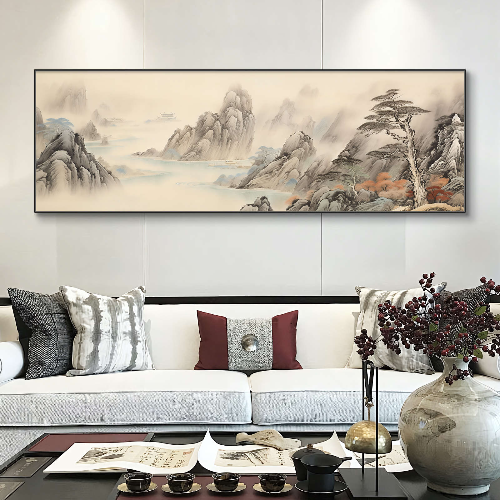 水墨风新中式装饰画高级感客厅沙发背景墙靠山图挂画风景山水画