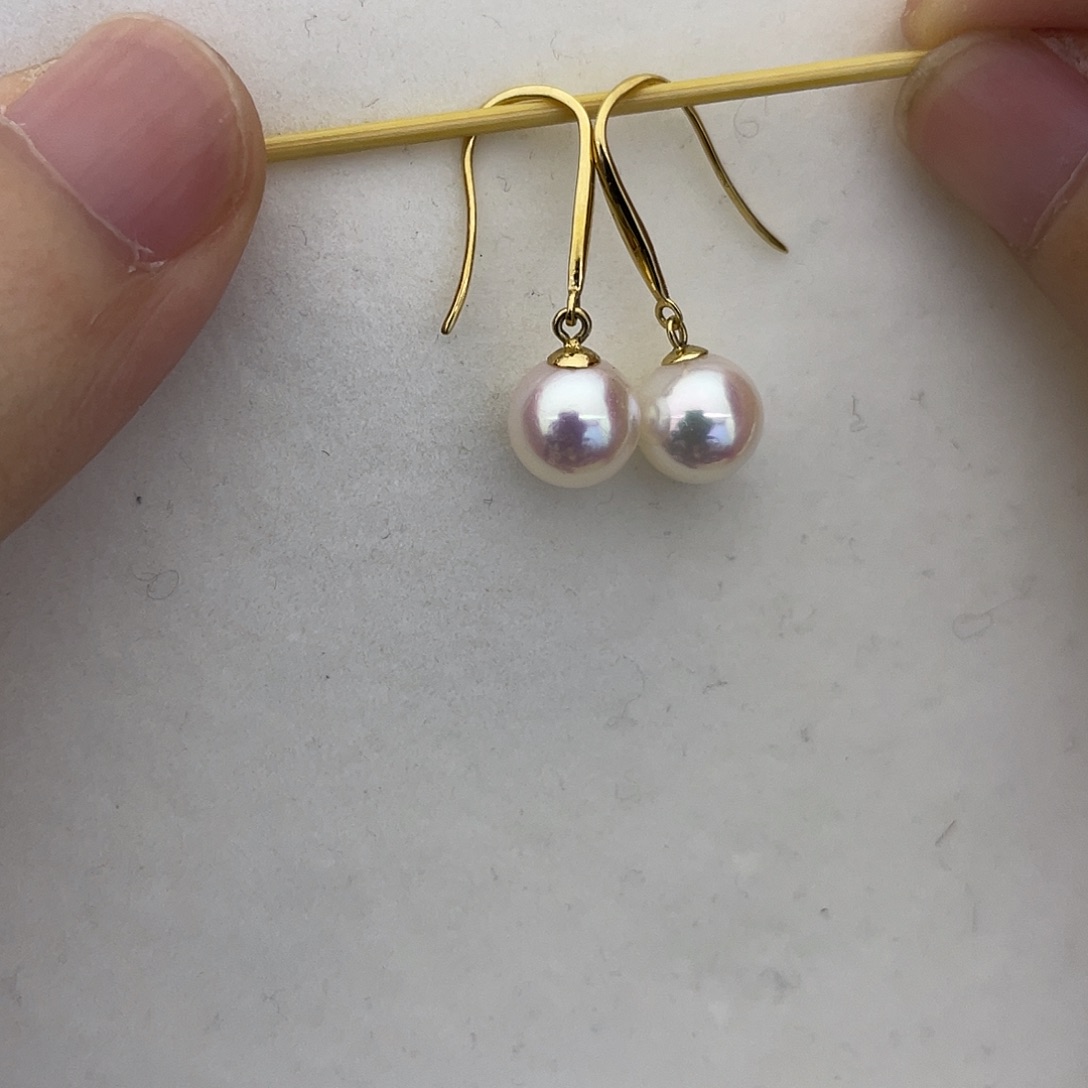 海水珍珠耳饰18K金镶嵌7.5-8耳钩