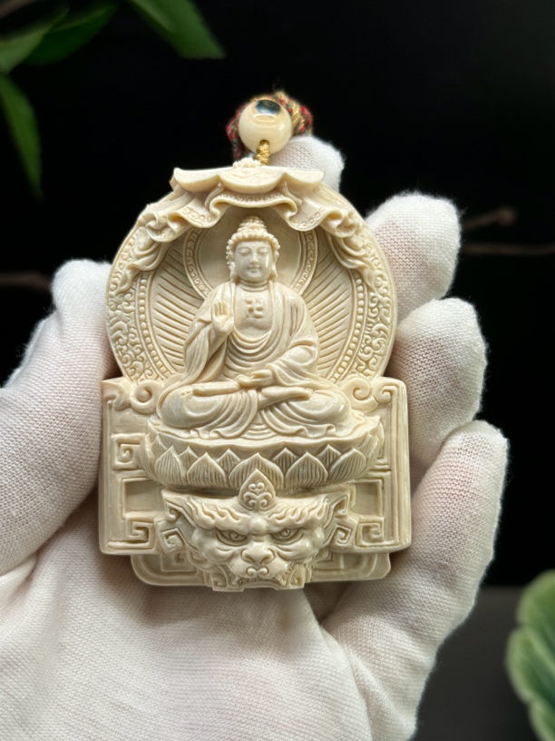 猛犸牙—双面满雕，精工手作【大日如来】挂件