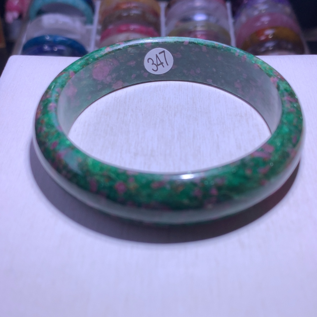 水晶银S925镶嵌手镯红绿宝61.7圈347