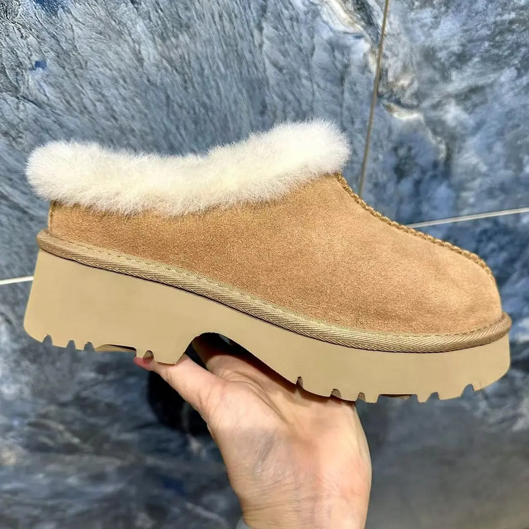 （厚底人鱼拖）跟高4.5cm拖鞋加绒保暖休闲女士雪地靴