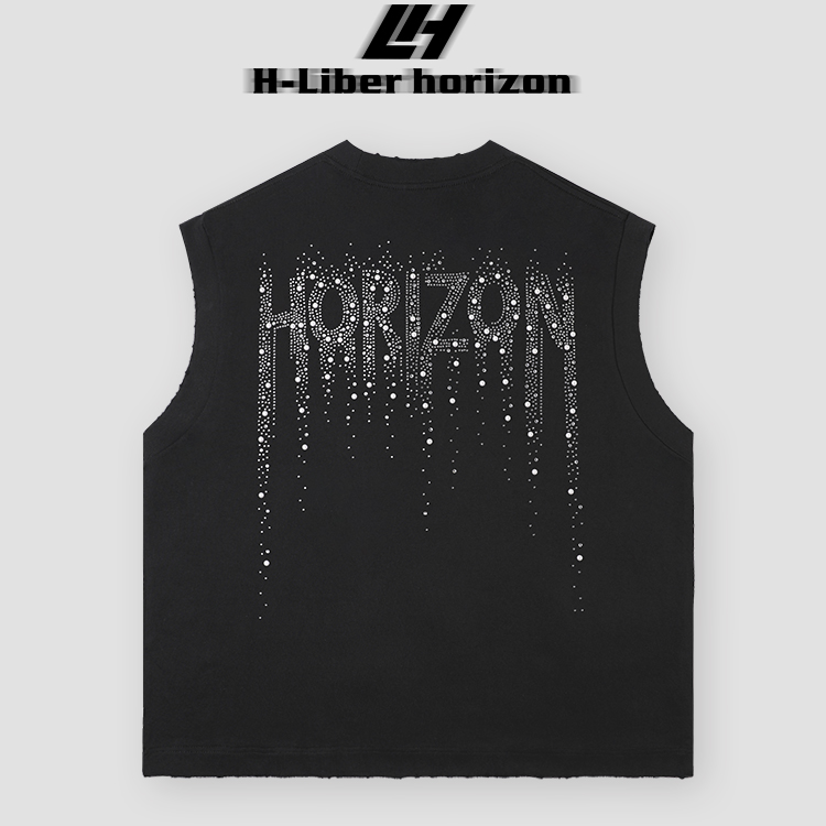 H-Liber horizon/重磅26S双纱300克纯棉【钻落地平线】美式重磅无袖