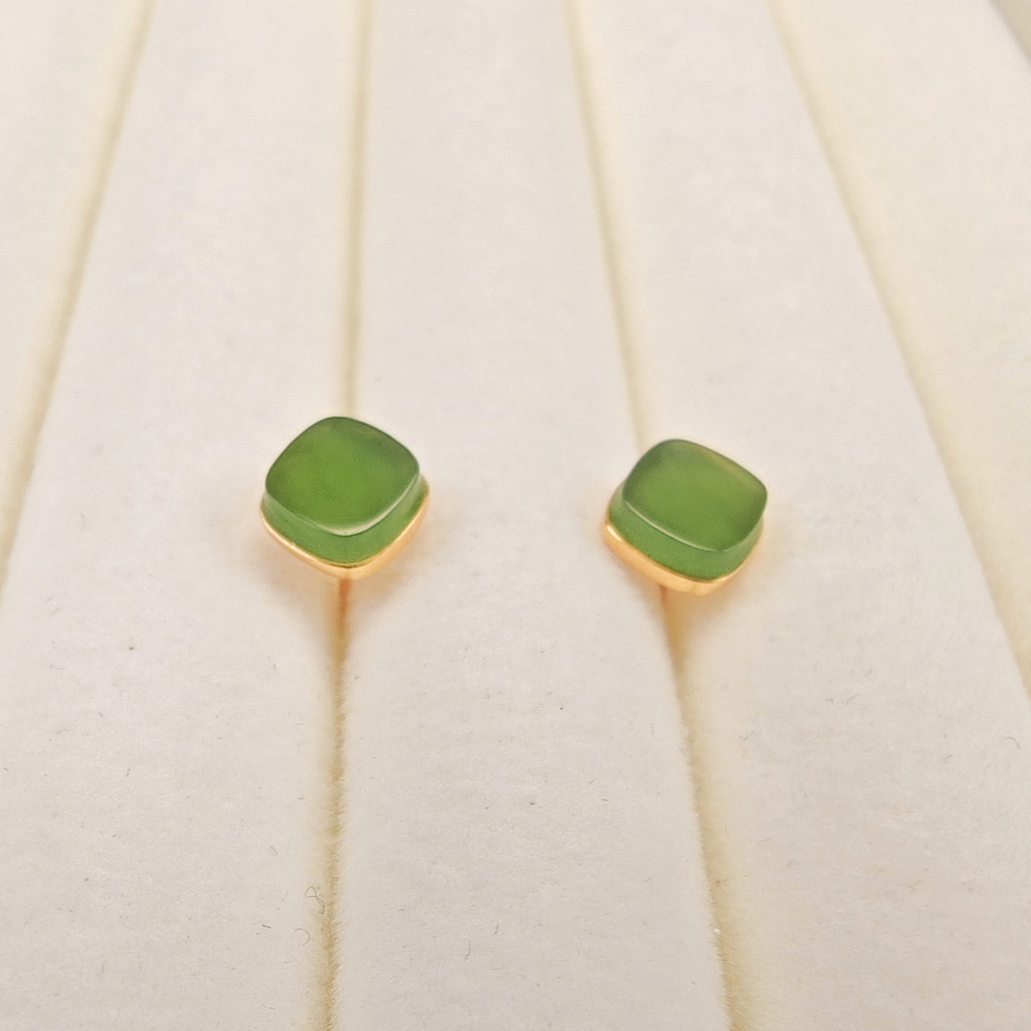 6mmS925银和田玉碧玉方扣方糖款耳钉气质百搭时尚耳饰耳饰耳环