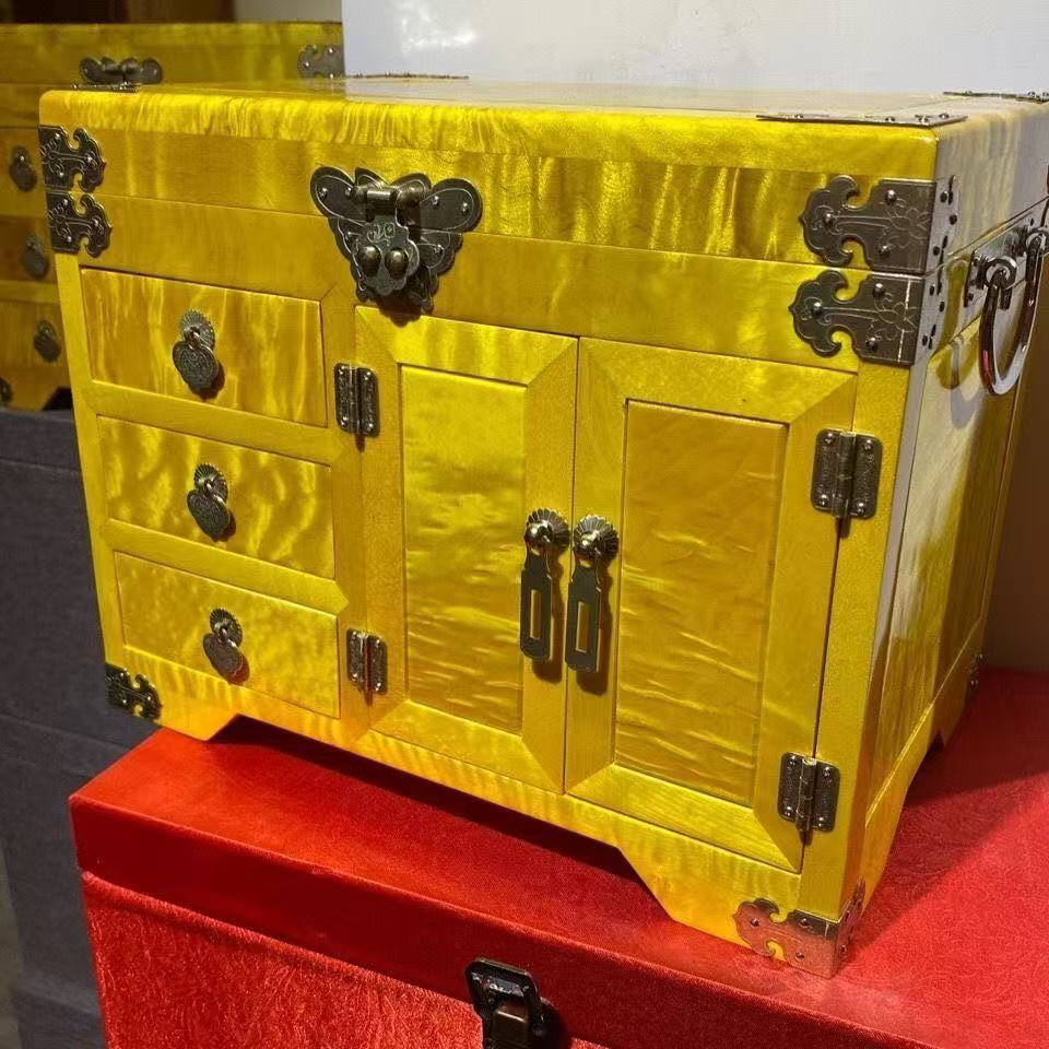 金丝楠木珠宝箱首饰盒化妆镜箱水波纹独板家具摆件礼品官皮箱收纳