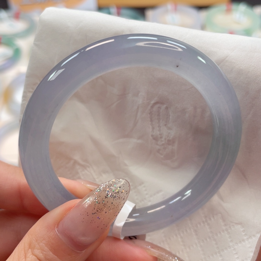 未镶嵌手镯翡翠50.6荧光冰棍 蓝紫不失色 有色点15号