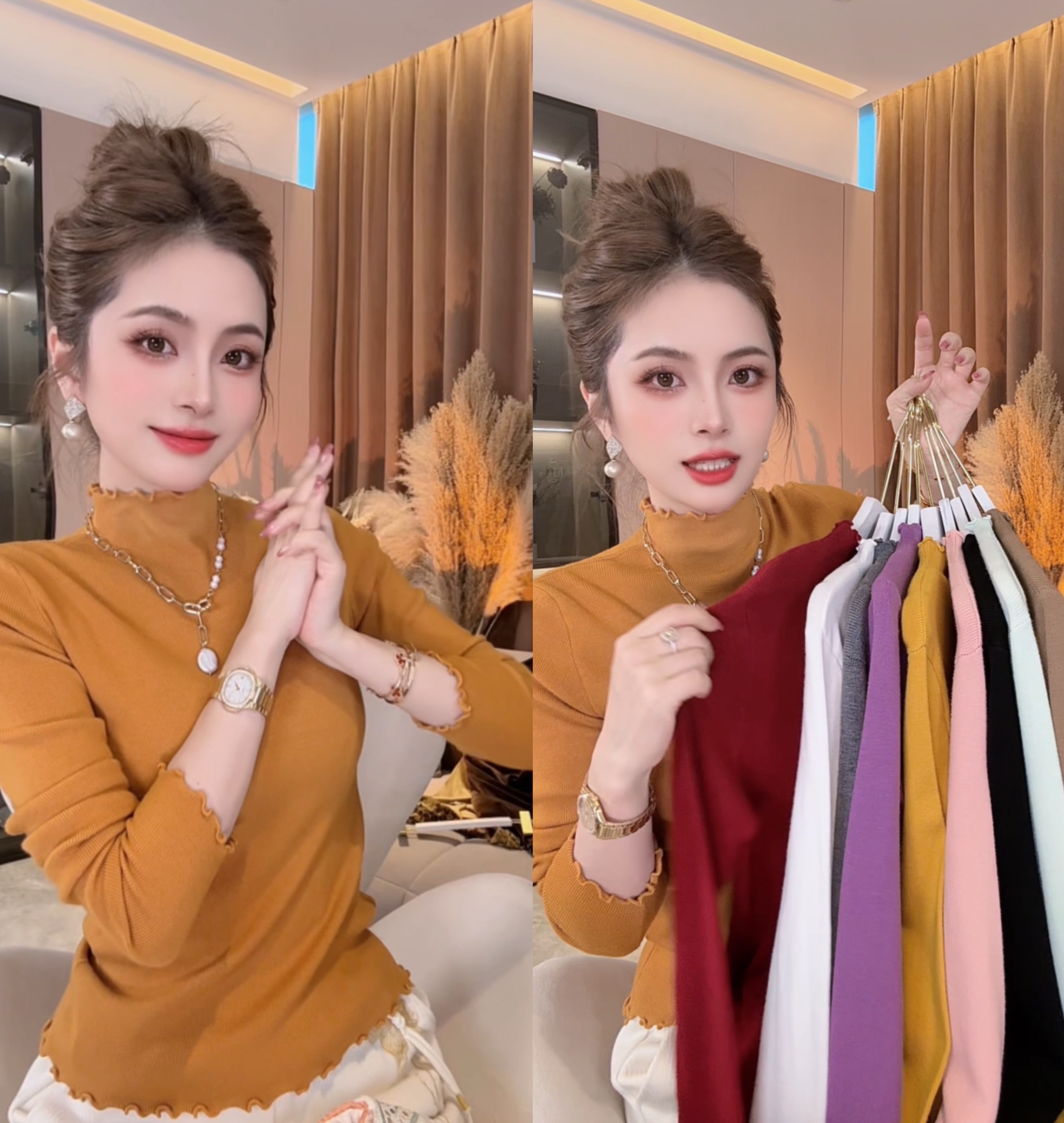 SS.studio/双双“木耳领”秋冬超百搭时尚高弹力保暖中领打底衫上衣