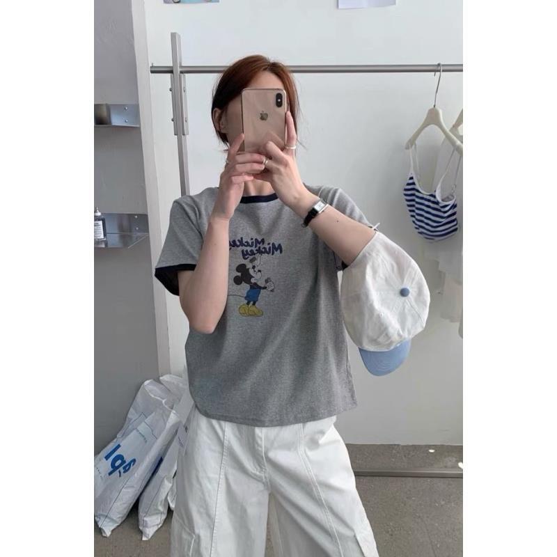 【撞色米奇】韩系简约短袖T恤女夏季新款慵懒风圆领上衣