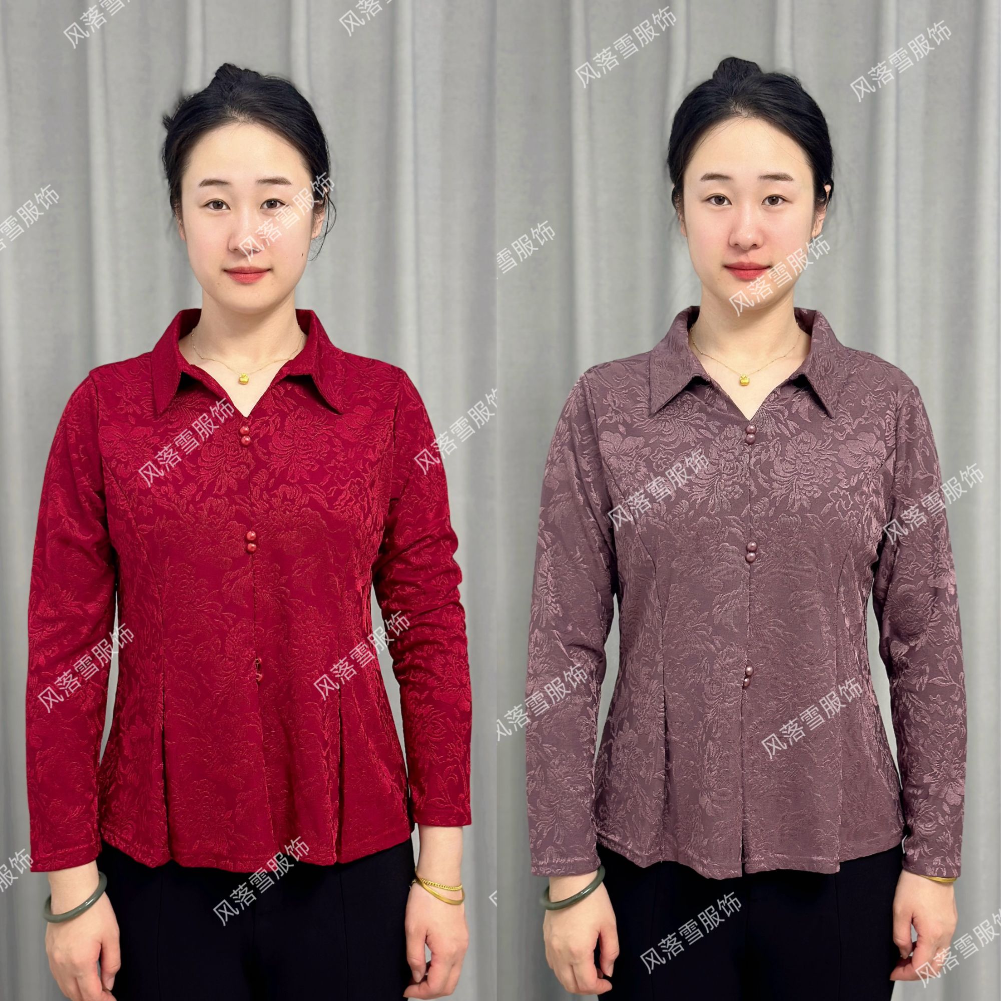 秋季新款时尚妈妈装方领时尚大码洋气印花遮肚显瘦长袖翻领小衫