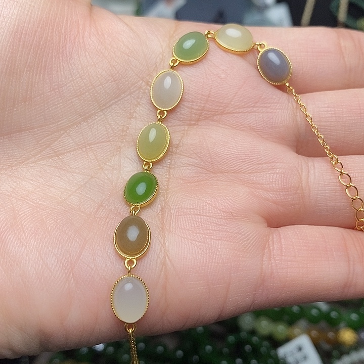 和田玉银S925镶嵌手链