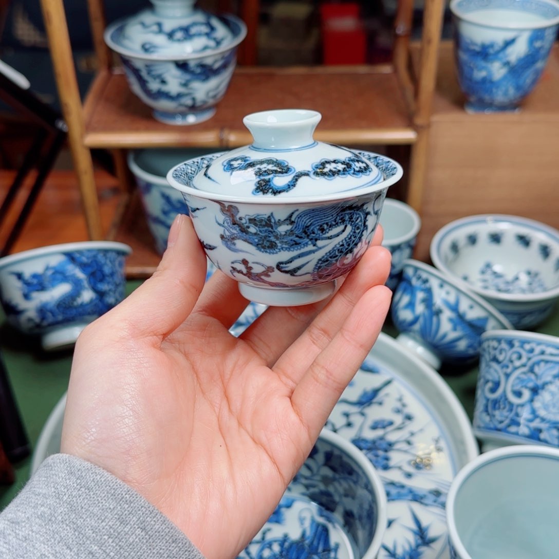 铠甲龙小盖碗明续幽蓝