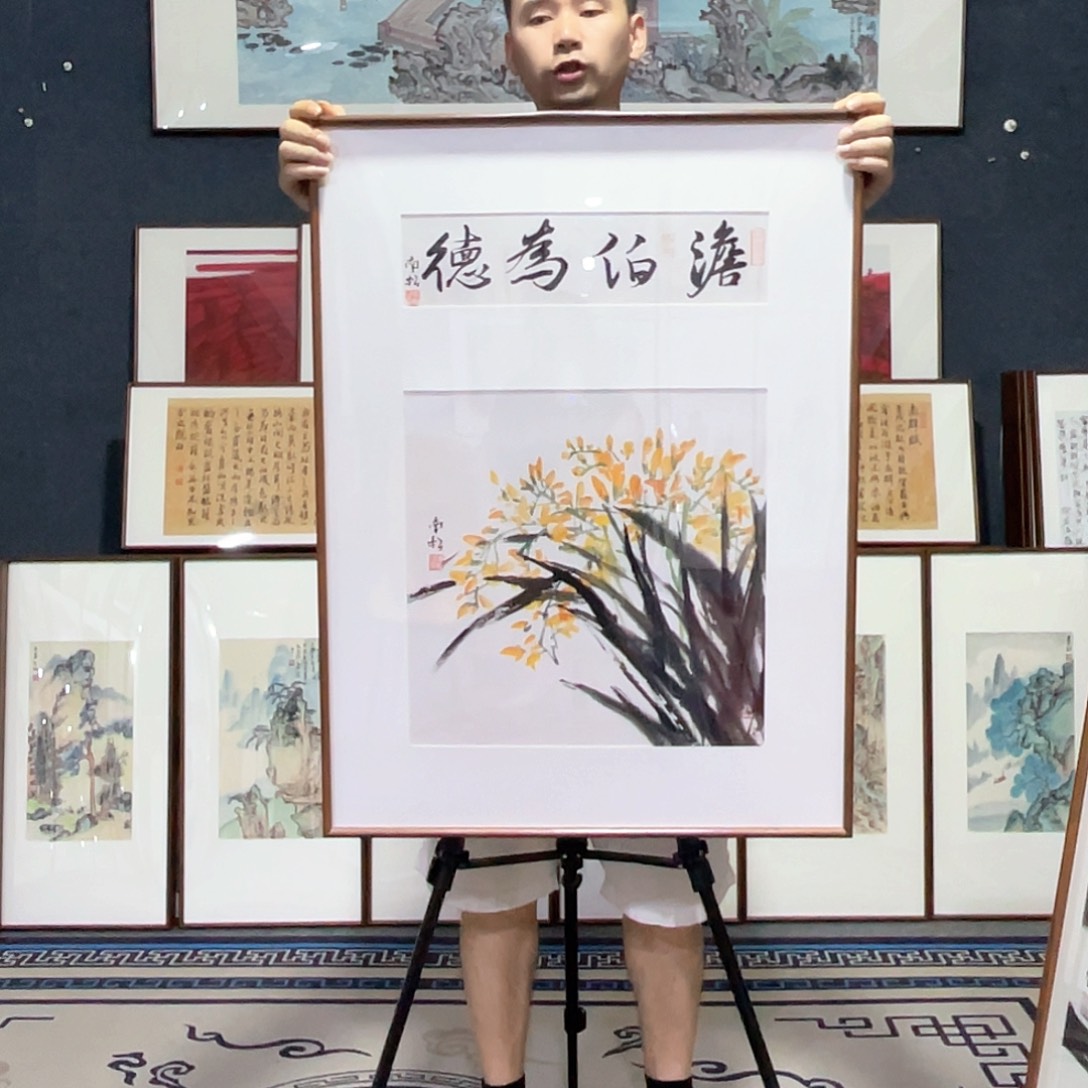 国画手绘画作品带框80/60