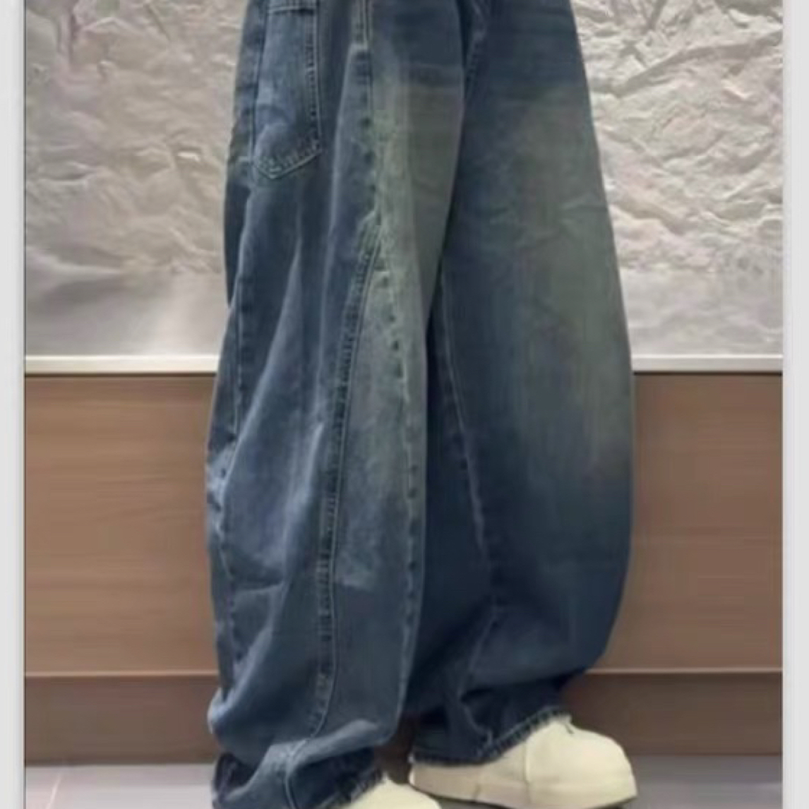 1117韩国拆包Eon巨巨巨巨好看复古古铜擦色弯刀阔腿牛仔裤