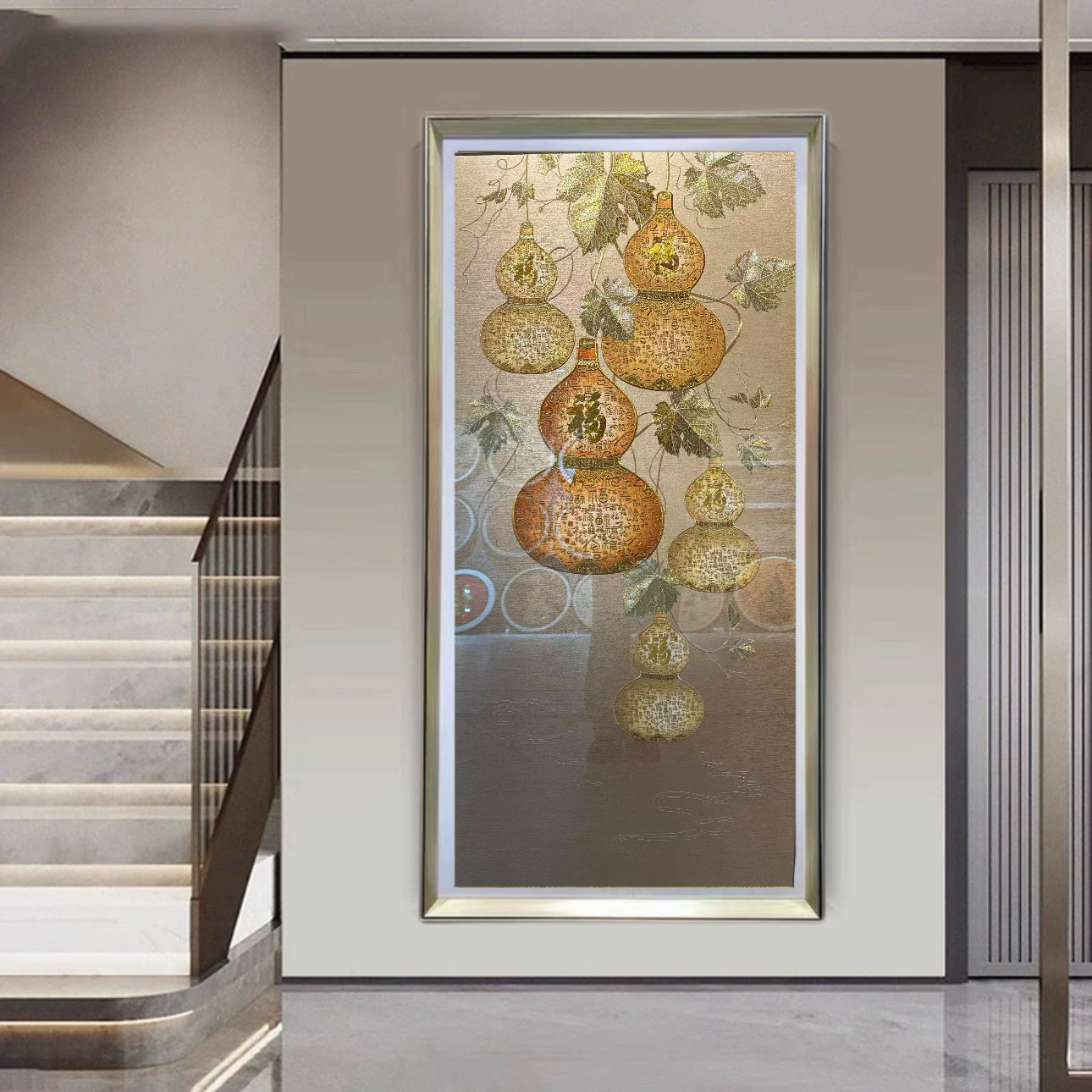 五福临门苏州刺绣挂画 客厅背景及过道玄关装饰画