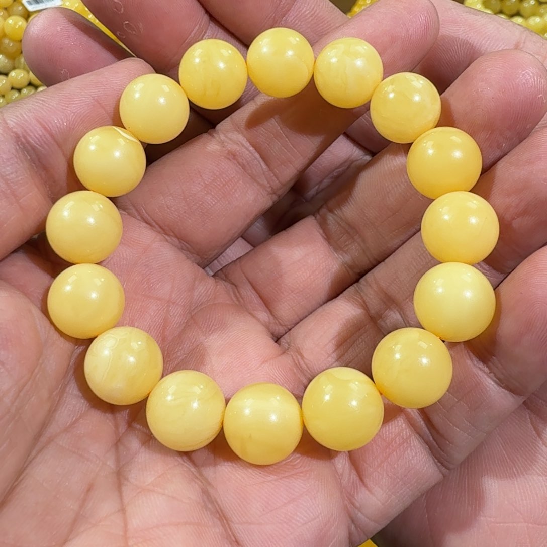 琥珀手链未镶嵌12.5m+浓蜡圆珠手串18.3克