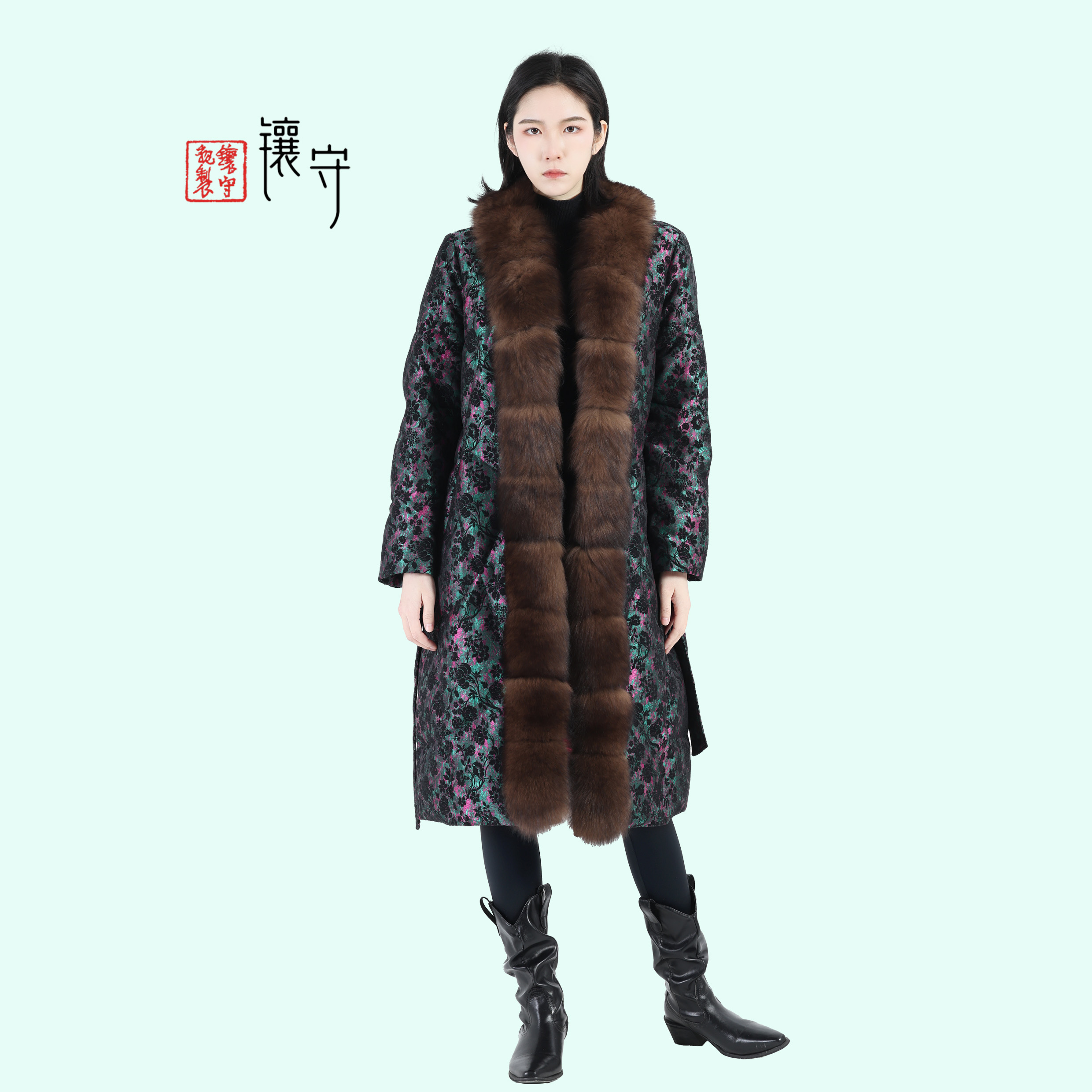 【镶守·和美】冬季轻奢设计百搭保暖长款狐狸毛白鹅绒服外套G3756