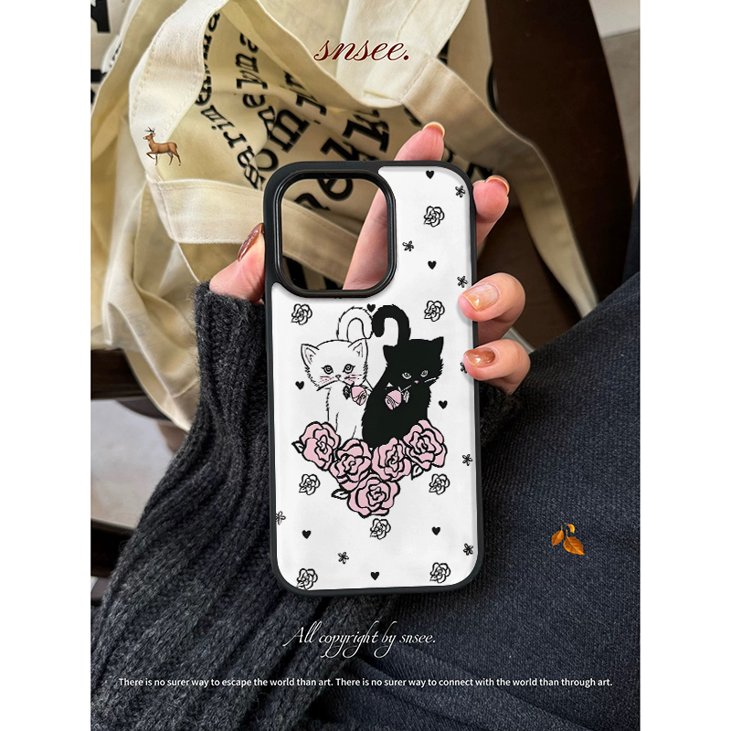【奶油专属】韩系滴胶ins黑白咪咪适用苹果16pro女iphone15手机壳