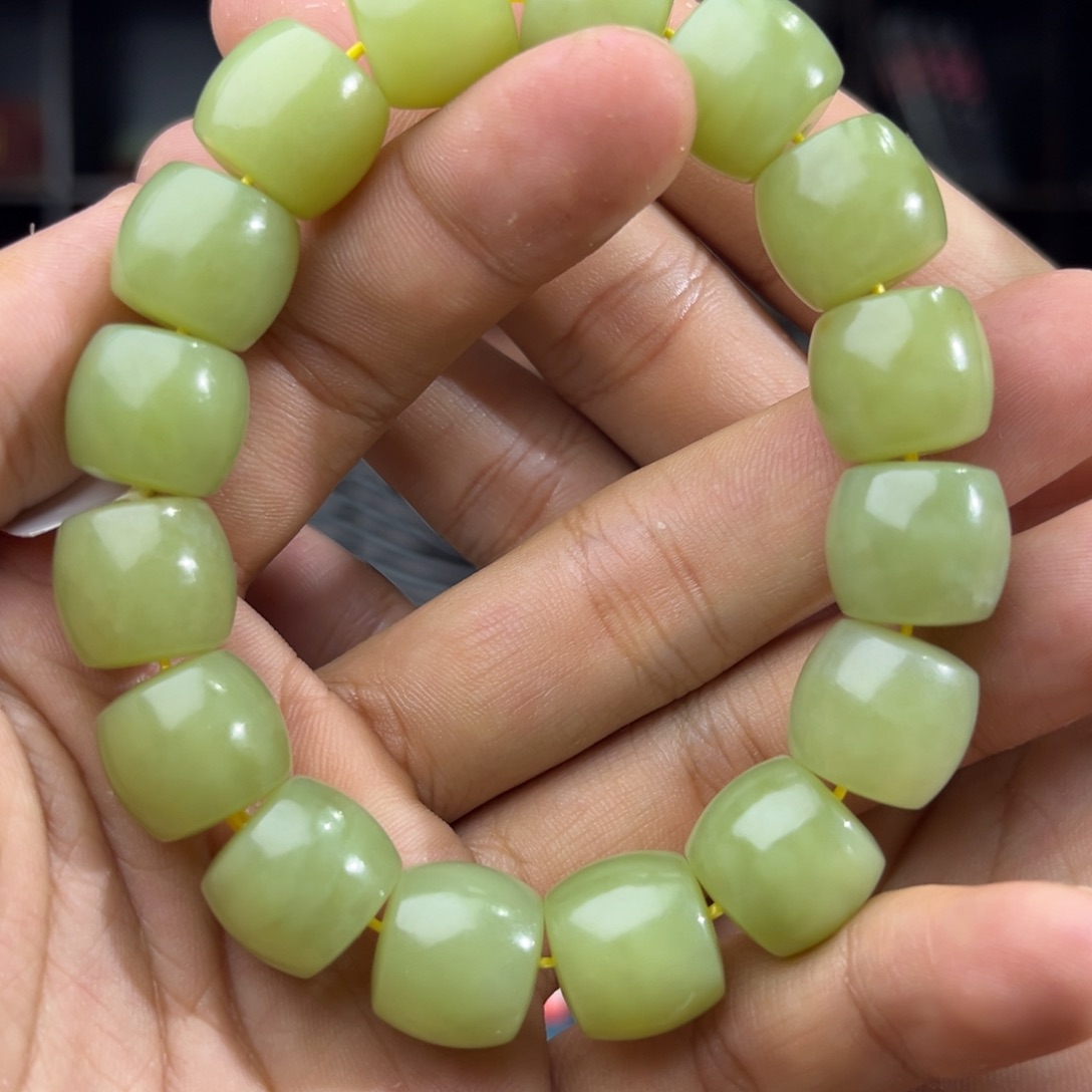 和田玉手串未镶嵌纯天然和田玉新疆若羌黄口14+