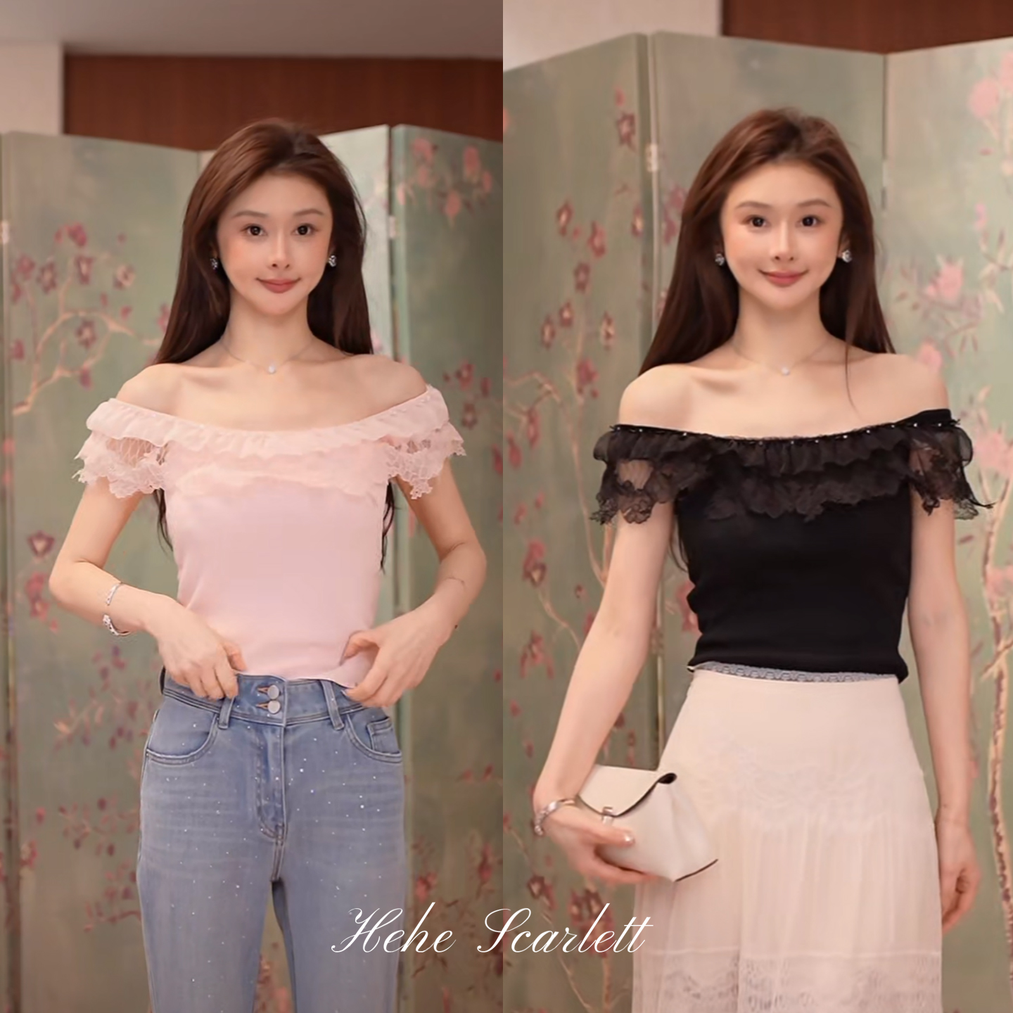 你的呵呵scarlett｜重工荷叶边蕾丝拼接甜美风针织背心上衣