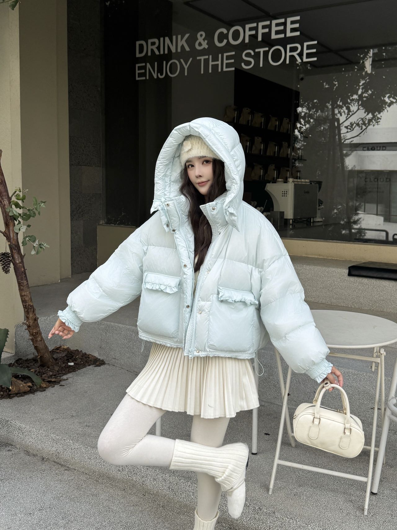 【香香家粉丝专属】新款韩系设计感连帽可爱花边羽绒服女短款