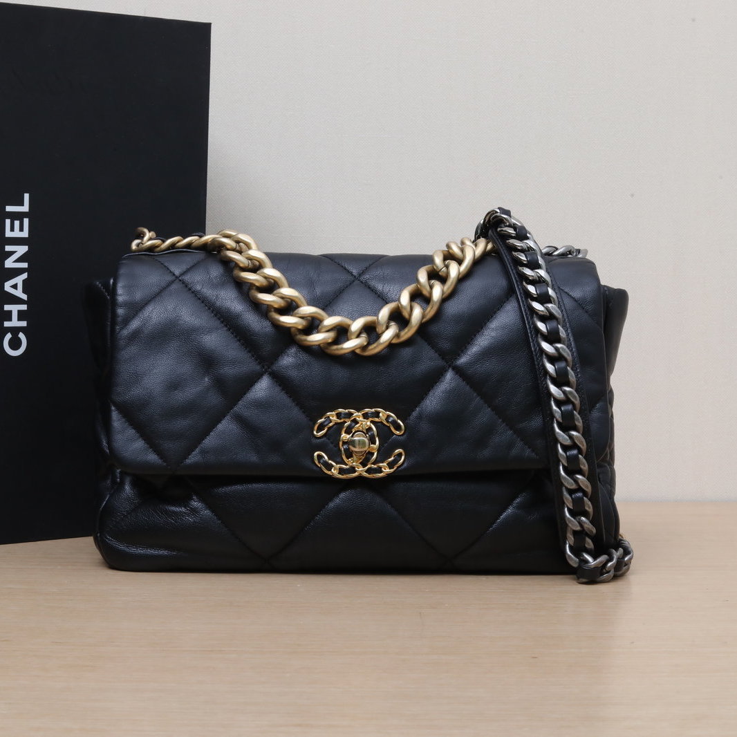 95新 Chanel/香奈儿 【活动黑黑】19BAG 口盖包 中号 黑色 28开