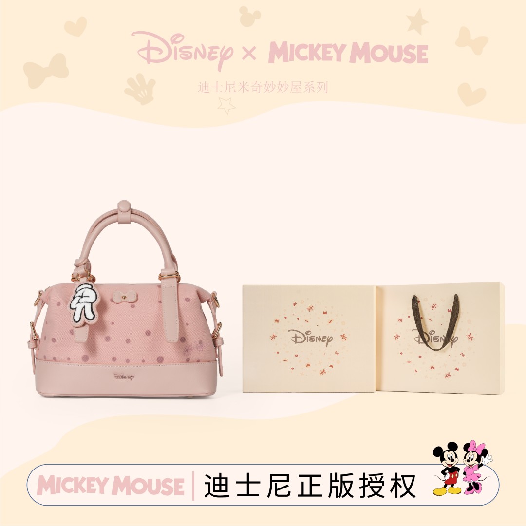 Disney/迪士尼新款休闲波点保龄球包斜挎手提女士单肩包时尚百搭