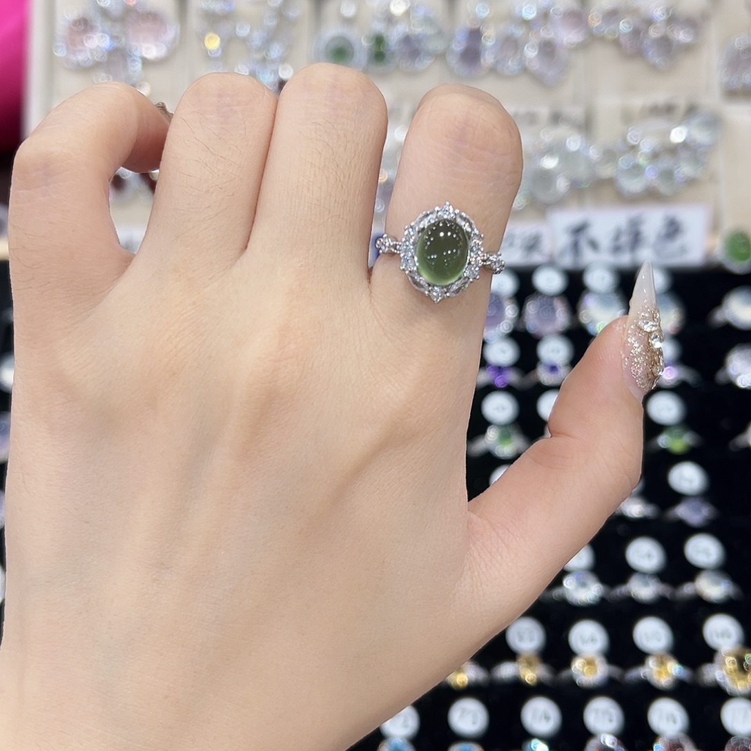 凤***厅蛇纹石玉银S925镶嵌戒指