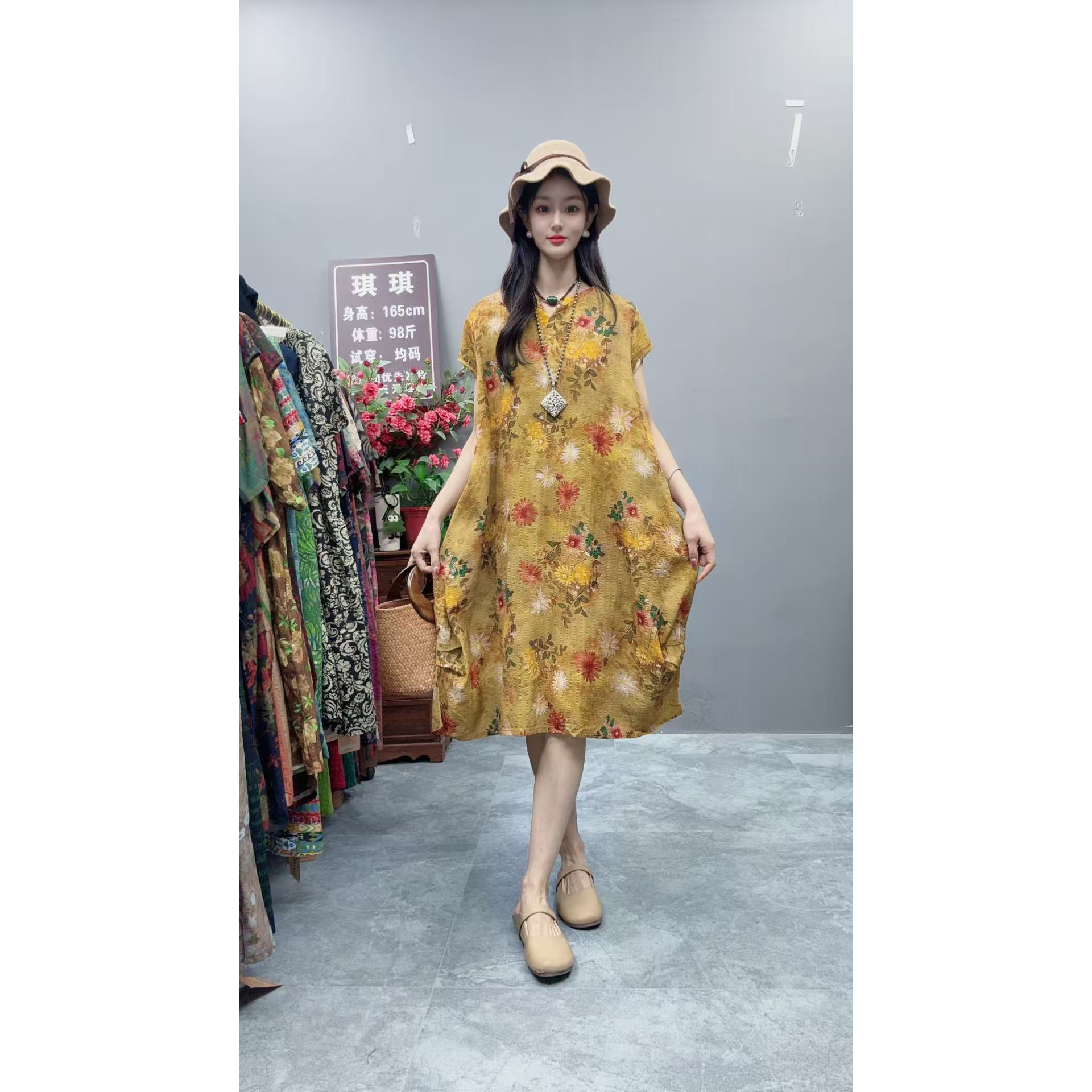 5292新款夏季韩版显瘦气质时尚印花洋气复古收腰碎花连衣裙妈妈装