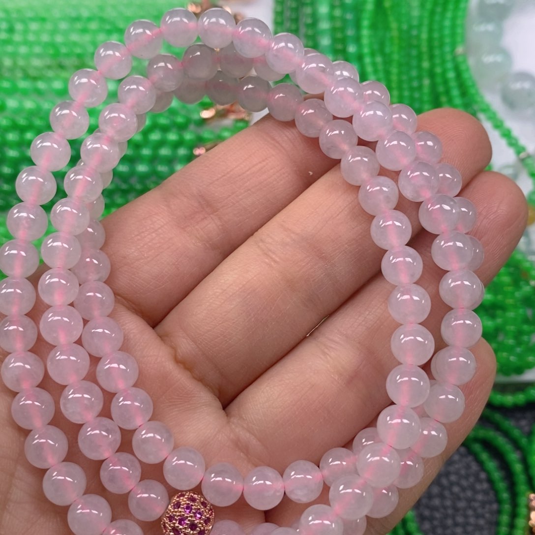 翡翠颈饰未镶嵌冰种粉项链6.8m' m