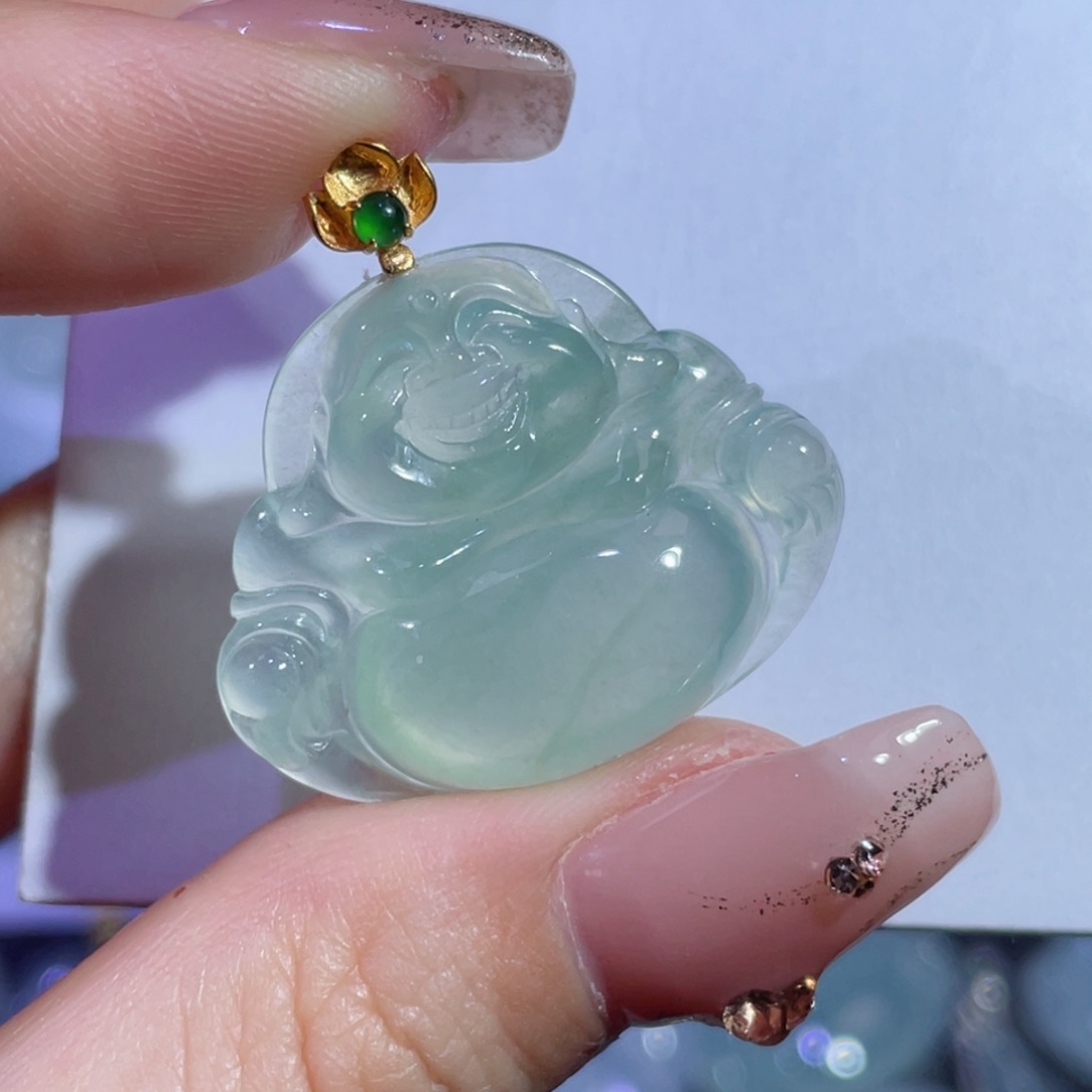 翡翠颈饰18K金镶嵌佛公