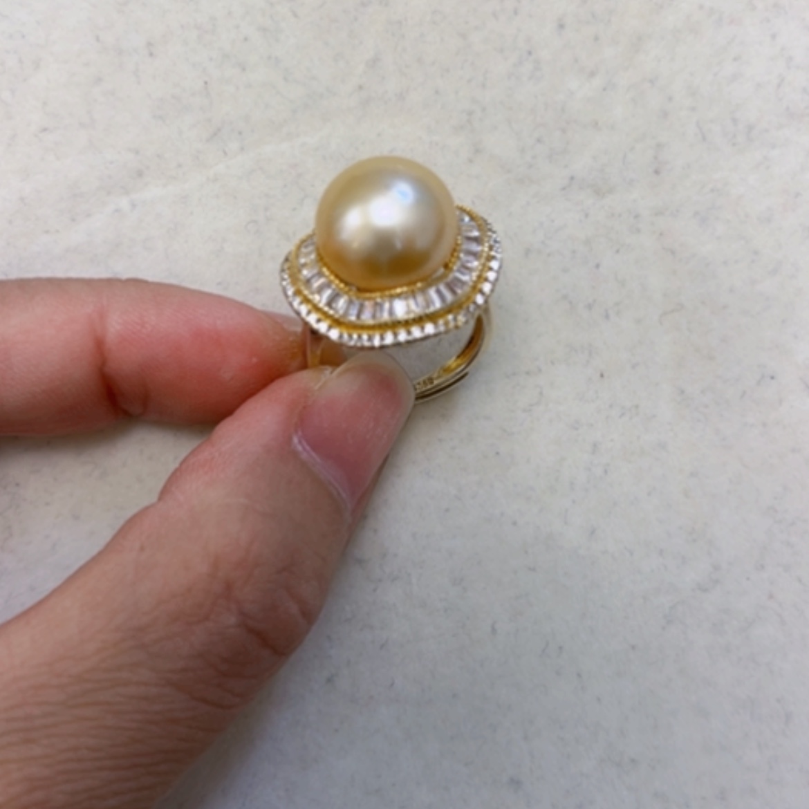 【闪购商品】海水珍珠戒圈银S925镶嵌12.8mm