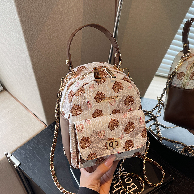 Aimitu2025新款小众时尚百搭印花甜辣风洋气质感手提链条双肩包