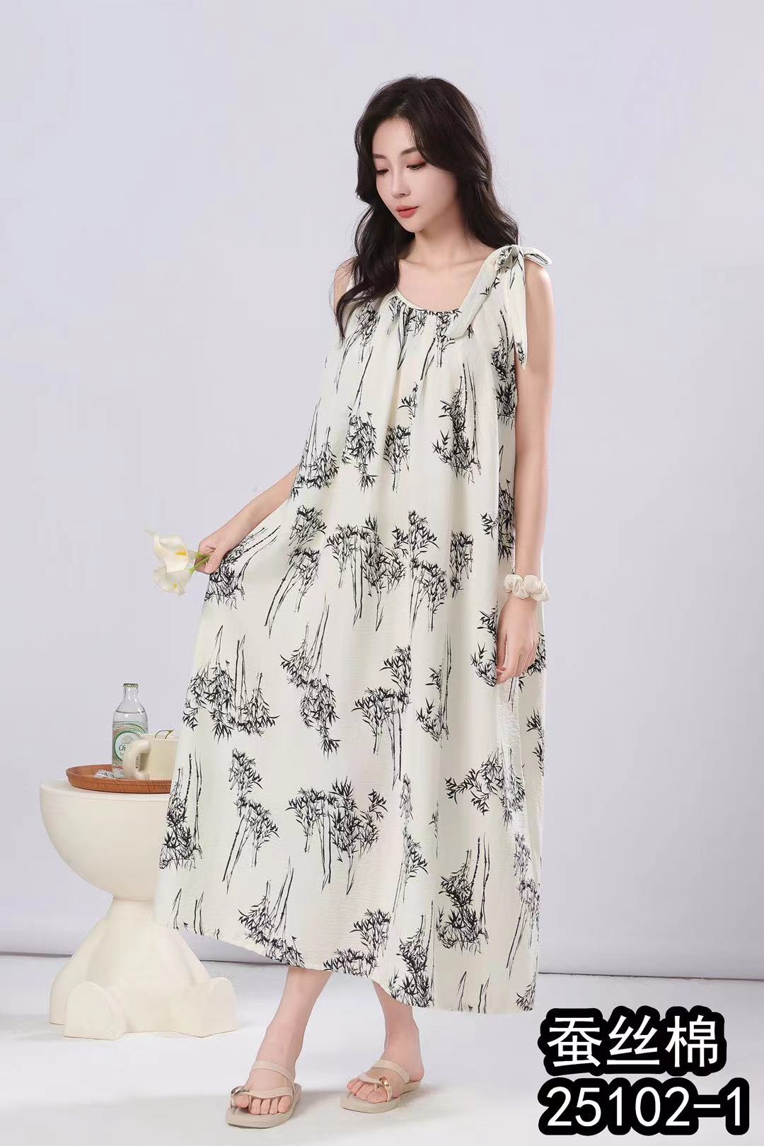 印花绑带挂脖天丝亚麻飘逸长裙夏日浪漫连衣裙
