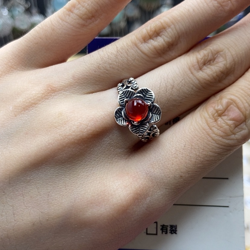 【闪购商品】石榴石戒指银S925镶嵌开口
