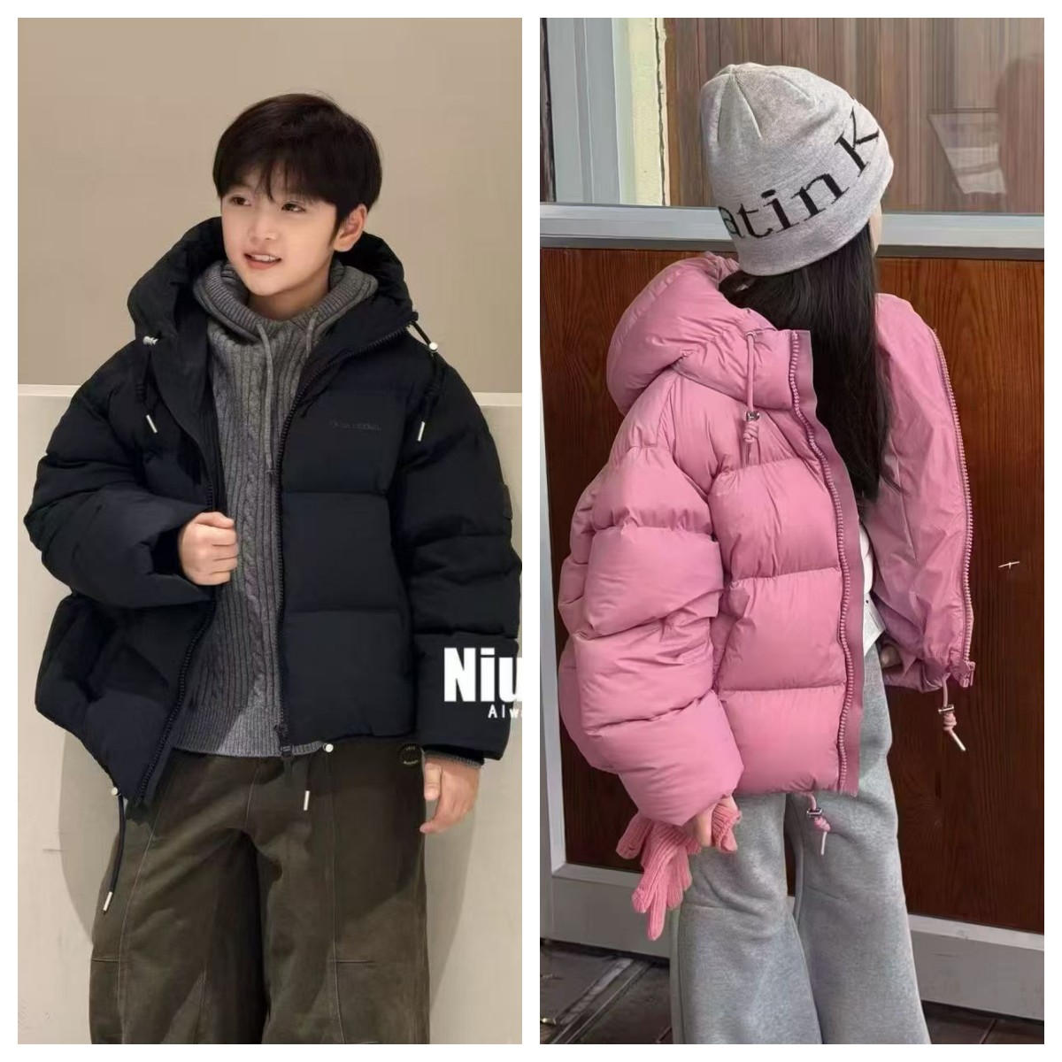 新款冬季男女童韩版加厚短款连帽白鸭绒保暖羽绒服外套