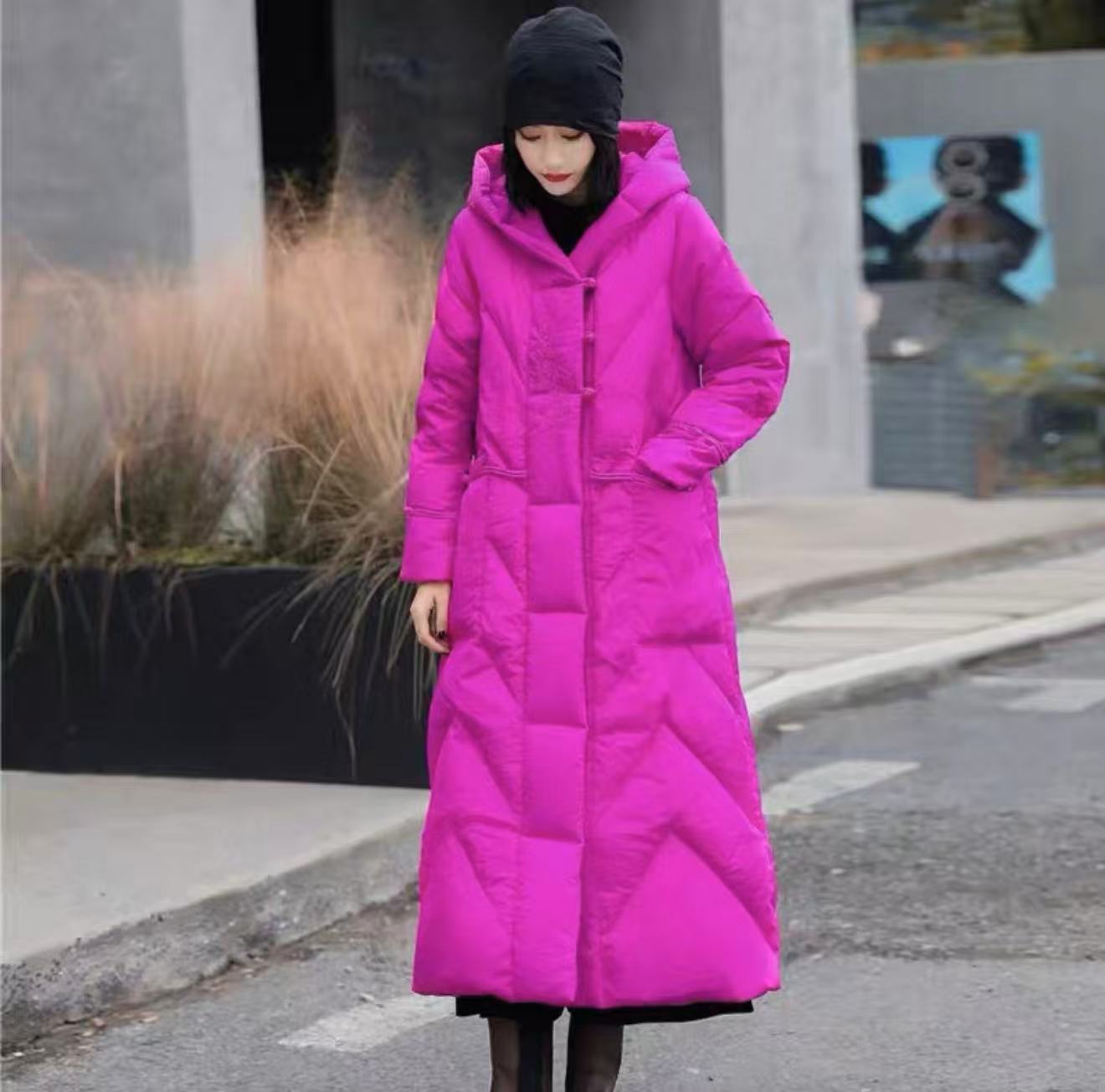 Laan Rain新中式复古盘扣刺绣中国风长款过膝白鸭绒羽绒服