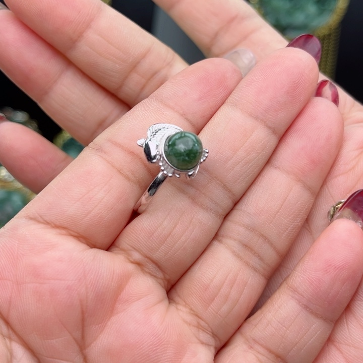 透闪石-蛇纹石玉戒指银S925镶嵌