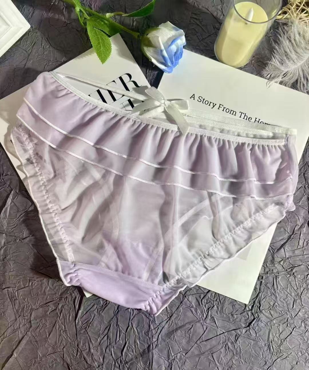 丝滑性感大码蕾丝女生蝴蝶结缎面新款时尚舒适内裤甜美荷叶边