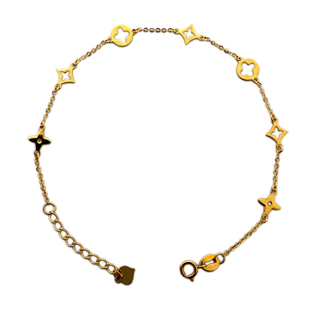 18K金星辰点点四叶镂空手链K黄